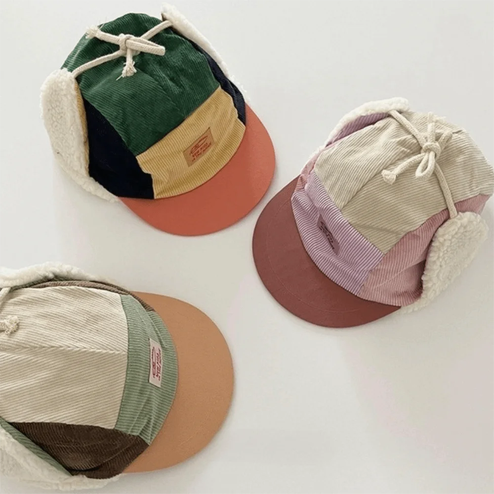 Outdoor Gear Patchwork Trapper Hat Corduroy Lining Winter Cap Warm Earflaps Winter Hat Cold Weather