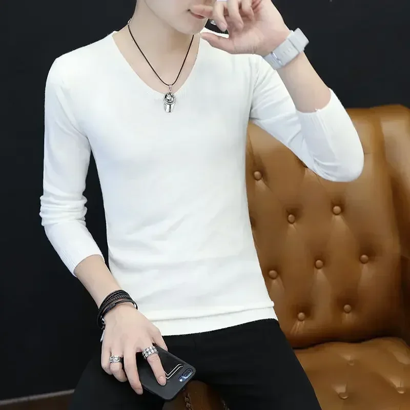 

Men's Clothing V Neck Knit Sweater Male Green Pullovers Smooth Classic Retro Tops Pull Oversize Cotton New in Overfit JJ1265