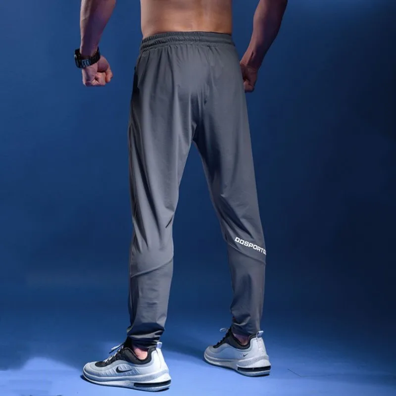 Simplicity Summer Casual Pants Men's Ice Silk Quick Dry Zippers Pockets Letter Elastic Waist Drawstring Bodybuilding Sweatpants