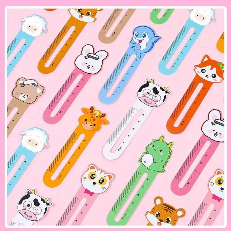50Pcs/Box Cartoon Animal Bookmark Cute Bear Student Ruler Bookmark Students Supplies