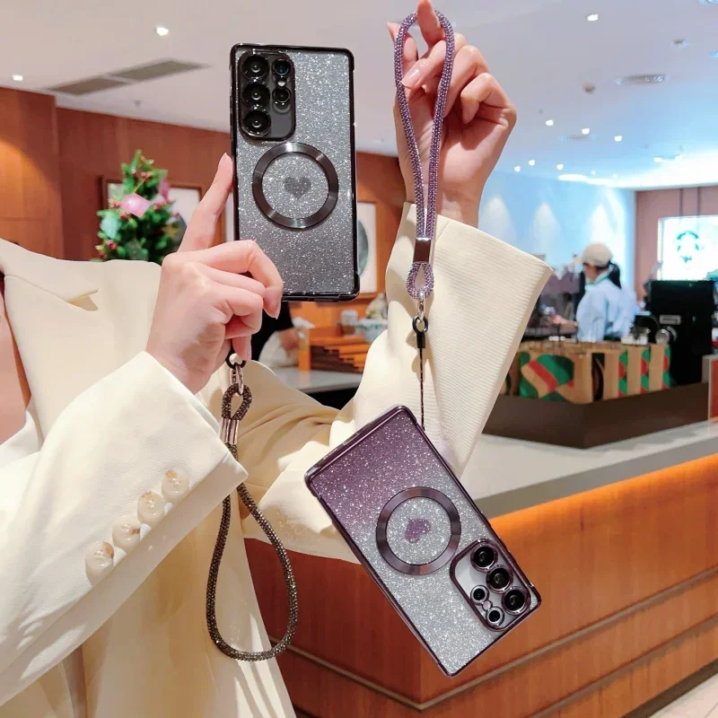 التدرج اللون بريق الحبل المغناطيسي قضية الهاتف لسامسونج غالاكسي S25 S24 S23 S21 S20 FE الترا S22 زائد غطاء مقاوم للصدمات