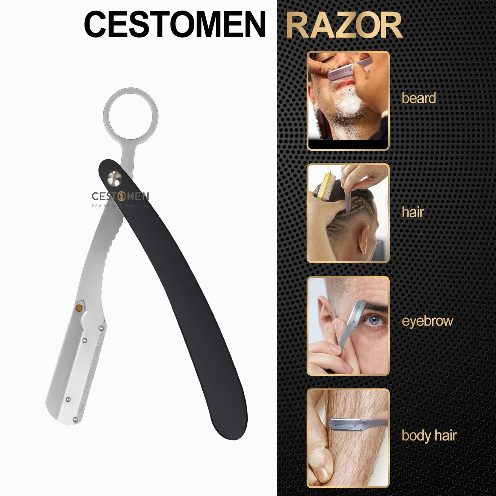 New Stainless Steel Ring Shaving Razor Men\'s Manual Razors Knife Holder Straight Edge Hair Removal Salon Tool Barber Accessories