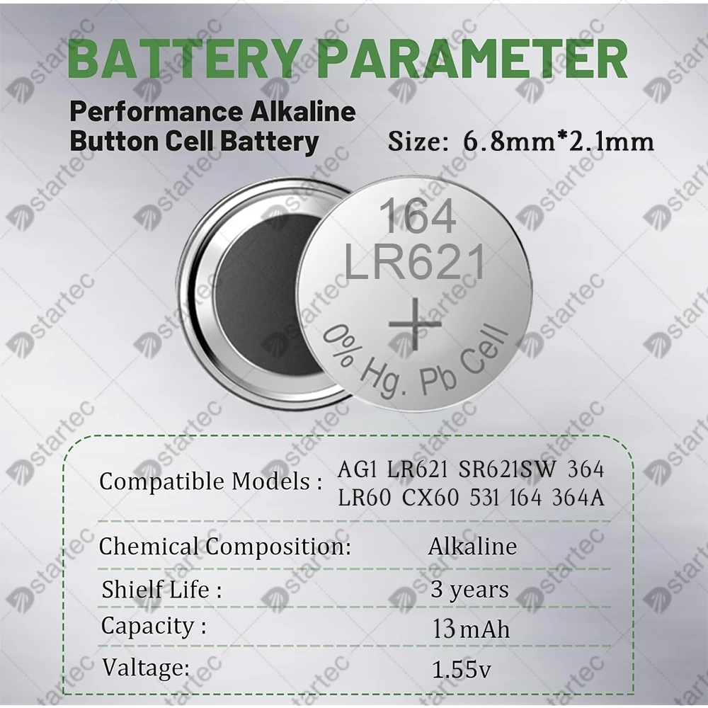 1.55V LR621 AG1 364A 364 164 531 SR621 LR60 CX60 Button Batteries For Watch Toys Remote SR521SW AG 1 Cell Coin Alkaline Battery