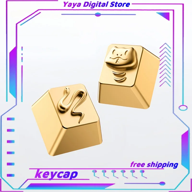 Snake Year Theme Game Keycaps Gold Single All-Aluminum CNC Engraved Mechanical Keyboard Personalized Custom Gift game Keycaps