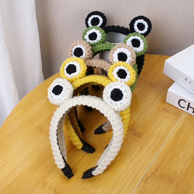 

Cute Frog Headband with Big Eyes Knit Makeup Hair Band Adjustable Cartoon Hair Accessories for Women Girls Skincare