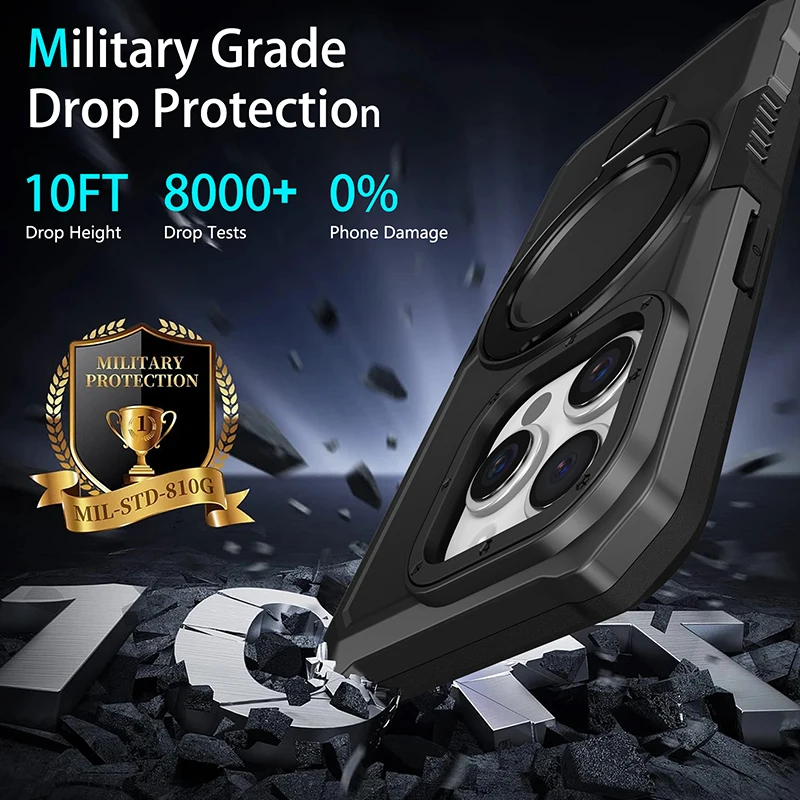 Case for iPhone 11 Pro Max Armor Phone Cover with Rotated Ring Stand for iPhone XR XS Max SE2020 7 8 14 15 Plus