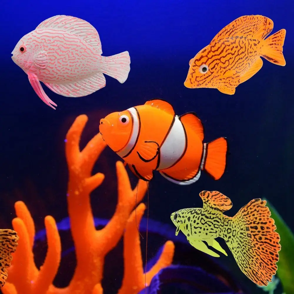 Artificial Aquarium Goldfish Ornament Glow In The Dark Jellyfish For Luminous Home Creative Fish Tank Decoration Crafts