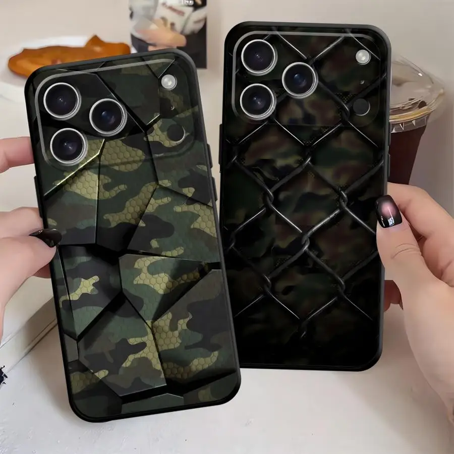

Camouflage Pattern Black Soft Phone Cover Case for iPhone XS Max 15 16 14 Plus 13 12 11 17 Pro Max 17Air XR 7 8