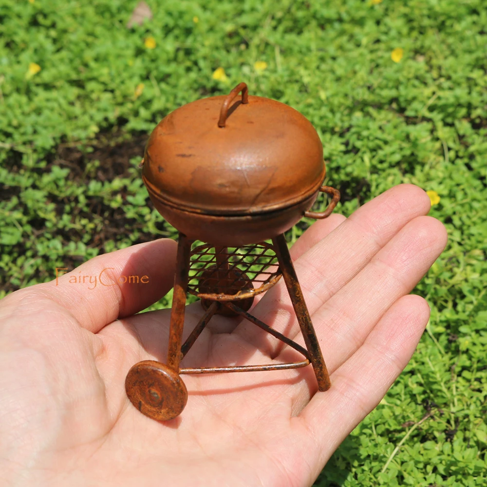 Miniature Rusty BBQ Grill Metal Craft Fairy Garden Miniatures Items Vintage Barbecue Decoration Accessories Outdoor Patio