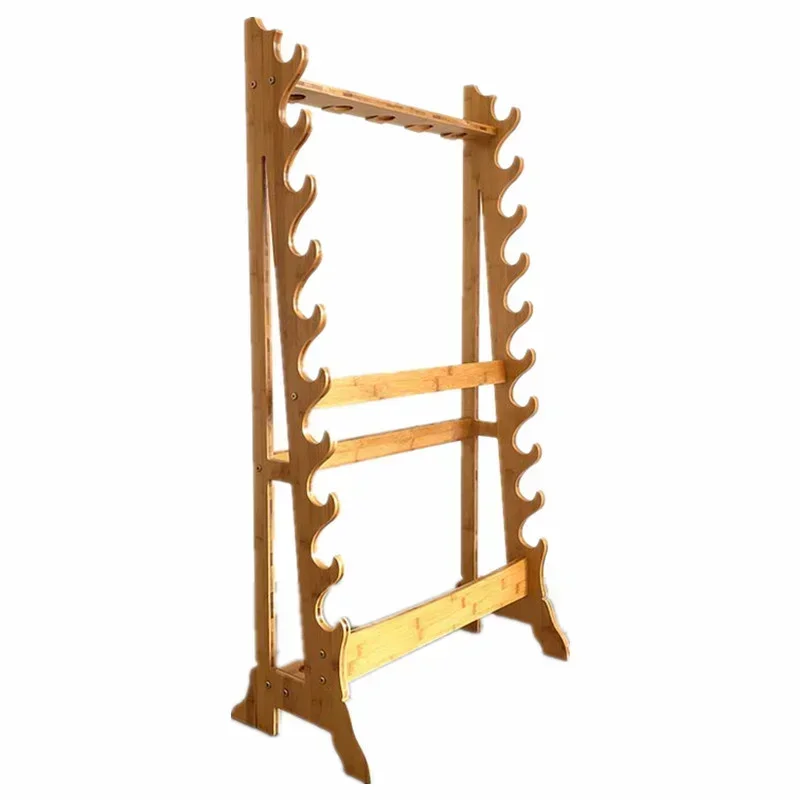 Martial Elegance Exquisite Bamboo Sword Display Stand Integrated Vertical Showcase Traditional Wood Shelf for the Martial Arts