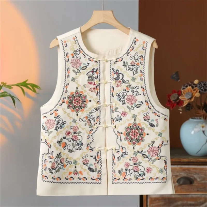 

Retro Embroidery Ves ladies Camisole Chinese Tops Jacquard Tang Suit Sleveless Top Waistcoat Cardigan Female Camis