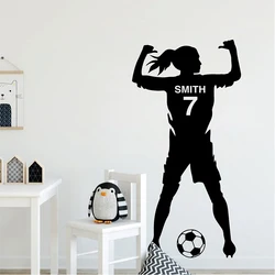 GIRL FOOTBALLER NAME Footballer Soccer Personalised Custom Removable Vinyl Wall Decal Stickers Home Decor Art G-164