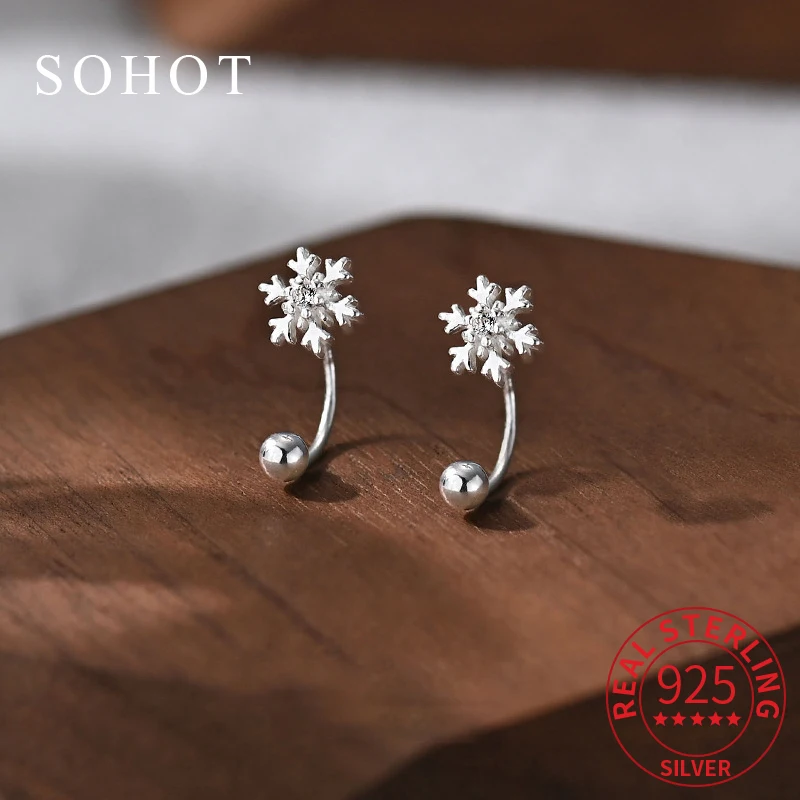 

Real 925 Sterling Silver Piercing Screw Bead Zircon Snowflakes Mini Stud Earrings for Women Romantic Fine Jewelry Accessories