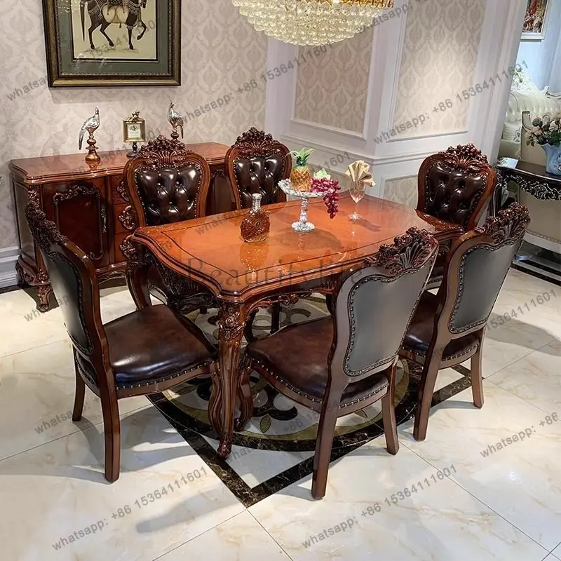 European style all solid wood dining table and chairs square American luxury home French retro
