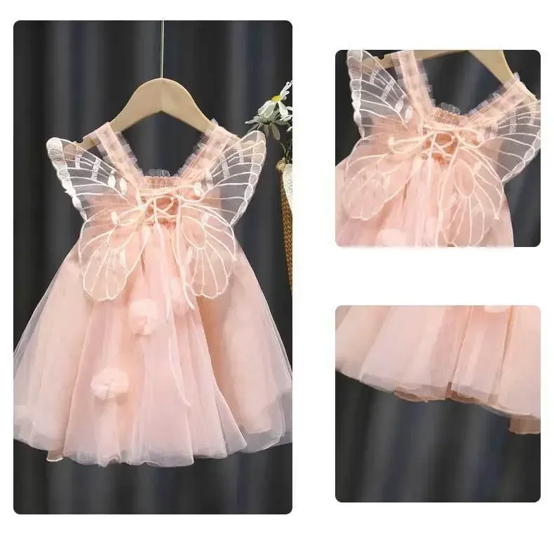 

Baby Girl's Sling Dress with Wings Princess Style Summer New Fluffy Gauze Dress Super Fairy with Big Butterfly Lolita Dress