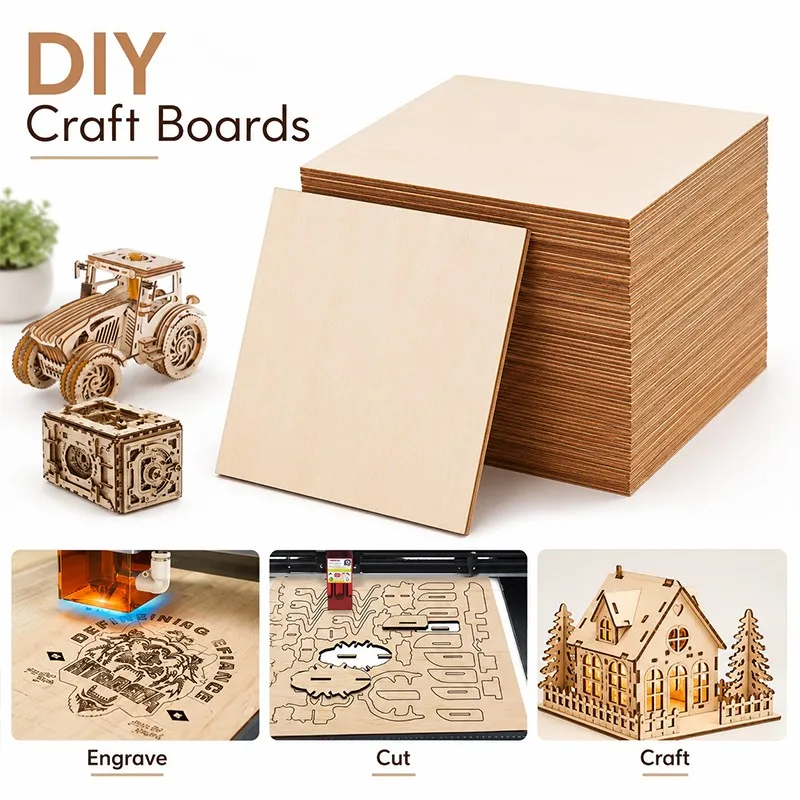 30x30cmx2.5mm Plywood Sheets Multi-Layer Hardwood Wood Boards Unfinished Blank Wood Squares DIY Craft Carpentry Timber Panel