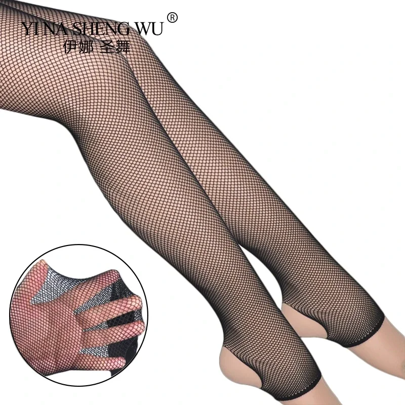 Black Sexy Women Latin Dance Socks Mesh Trample Feet Socks Nightclub Bar Mesh Hollow-out Pantyhose Latin Dance Performance Socks