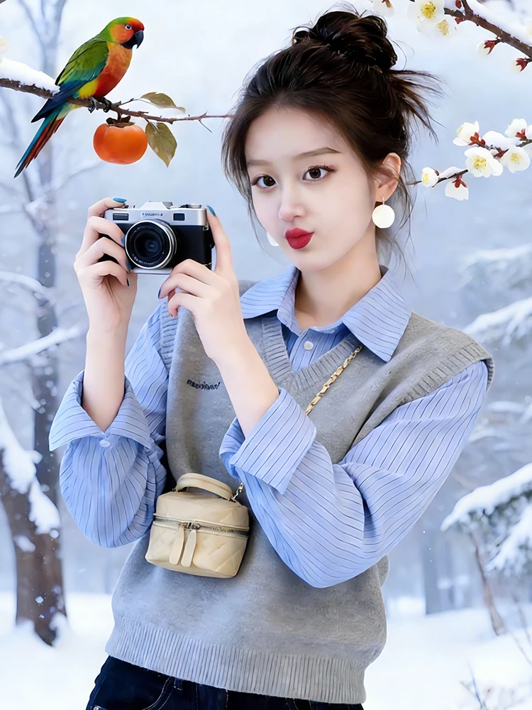 

Faionable Patchwork Color Blo Knitwear Spring 2026 Women's Loose Fit Long Sve Ne Breathable Comfortable