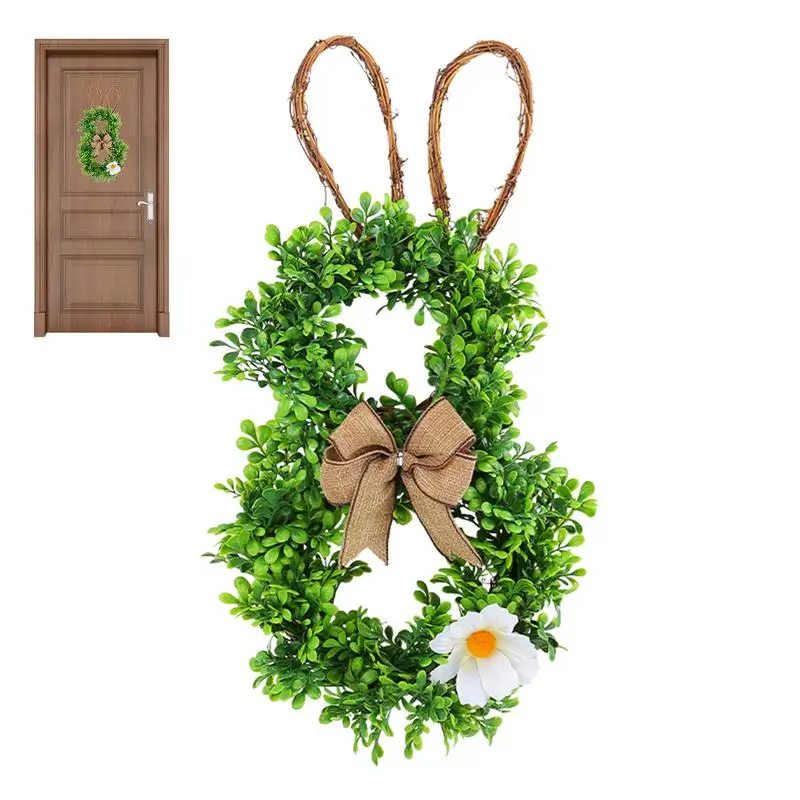 

2024 Easter Dead Branch Garland Natural Rattan Easter Front Door Wreath With Bow White Flowers Decorative Spring Garland