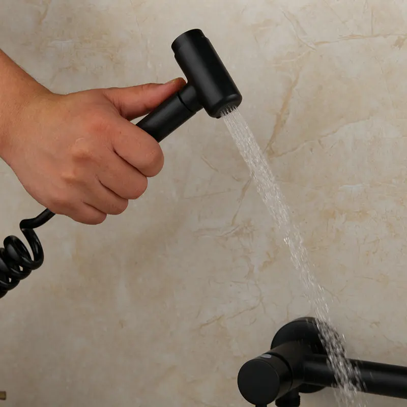 KEMADI Matte Black Bidet Shower Faucets Brass Hygienic Shower Spray Airbrush Tap Hot Cold Water Mixer Toilet Spray Bidet Shower
