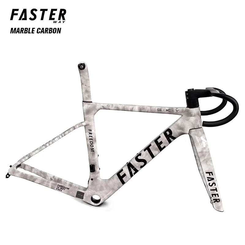 Новая картина FASTERWAY Freedom, мраморная рама, карбоновая дорожная рама для велосипеда с вилкой, зажим для подседельного штыря, гарнитура, руль 32C, дисковый тормоз Новая картина FASTERWAY Freedom, мраморная рама, карбоновая дорожная рама для велосипеда с вилкой, зажим для подседельного штыря, гарнитура, руль 32C, дисковый тормоз