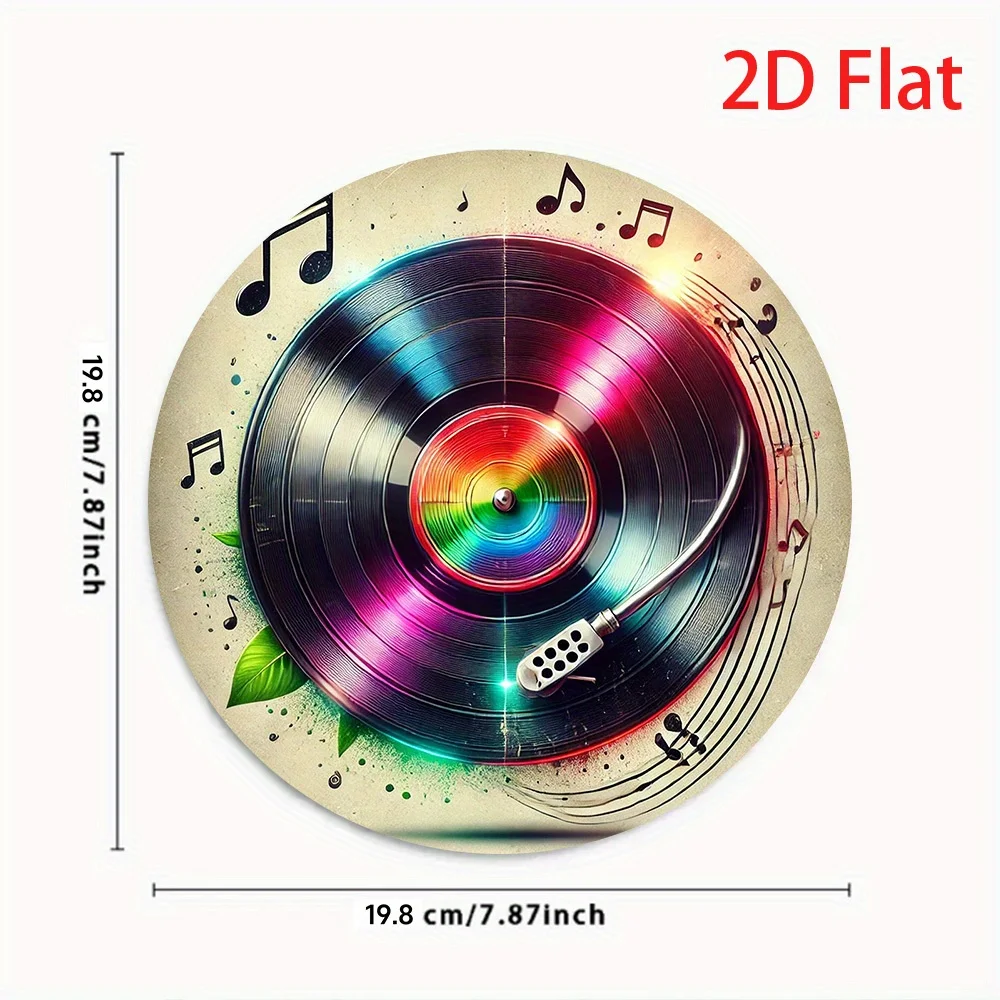 Retro Rainbow Vinyl Record Musical Notes Circular Wall Decor, 2D Flat Vintage Music Turntable Round Hanging Plaque