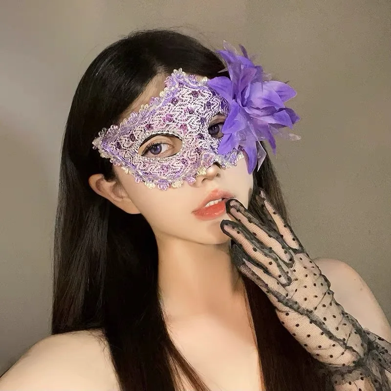 Luminous Lace Mask Xmas Big Flower Masks Mardi Gras Masquerade Ball for Women Girl Prop Hallowen Party Night Club Cosplay Mask