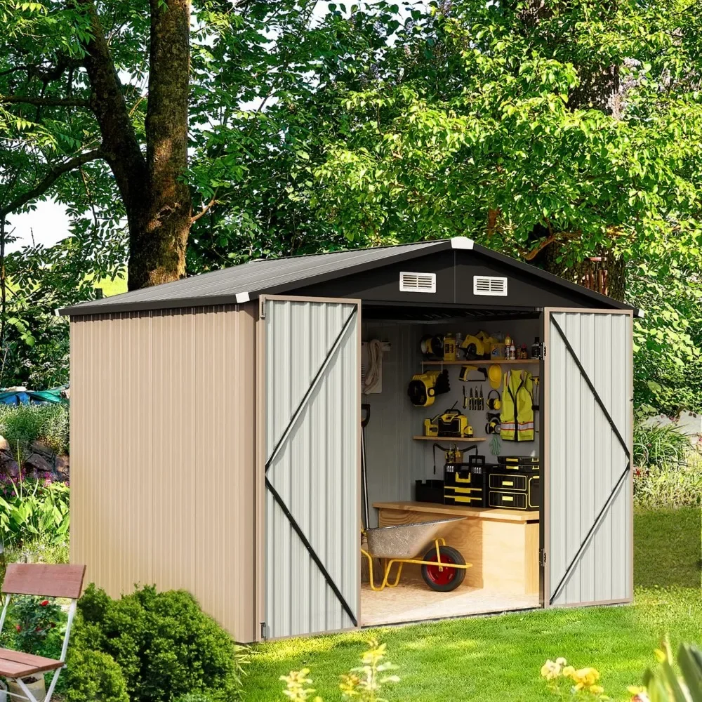 

8.1 X 5.3 Feet Outdoor Metal Tool Shed, Waterproof All-weather Garden Shed Storage Shed, Brown