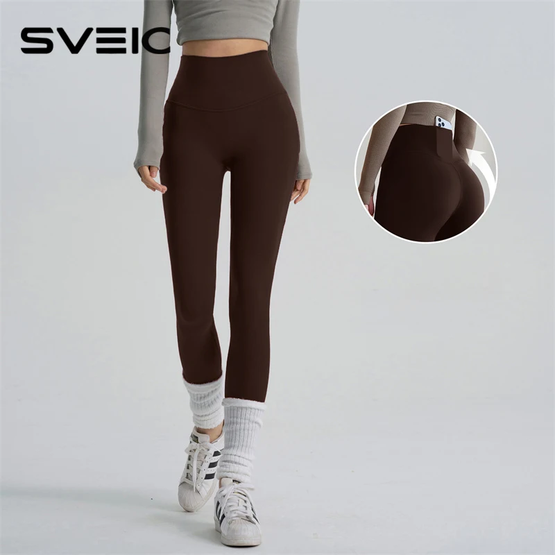 SVEIC Yoga Pants Sports Leggings Woman Back Waist Pockets Butter Fitness High Waist Leggings Workout Running Tights Gym Clothing