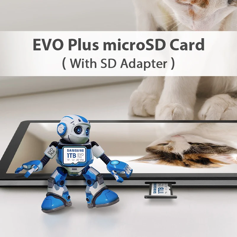 Samsung EVO Plus micro SD การ์ด 64GB 128GB 256GB 512GB 1TB TF Card พร้อมอะแดปเตอร์ SD ความเร็วสูงสุด 160 เมกะไบต์/วินาที U3 A2 V30 สําหรับโทรศัพท์