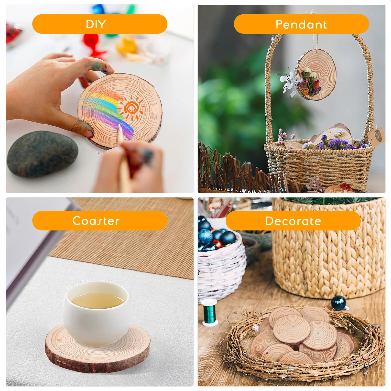 

50pcs Round Wood Slices Unfinished Craft Wood Discs For Diy Painting Carving Christmas Wedding Decor Handmade Wooden Ornaments