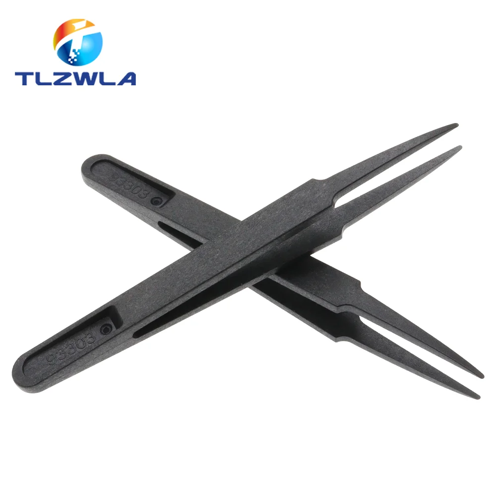 1PCS New Anti-static Plastic Tweezer Heat Resistant Repair Tool Portable Black Straight Bend 93303 Tweezer