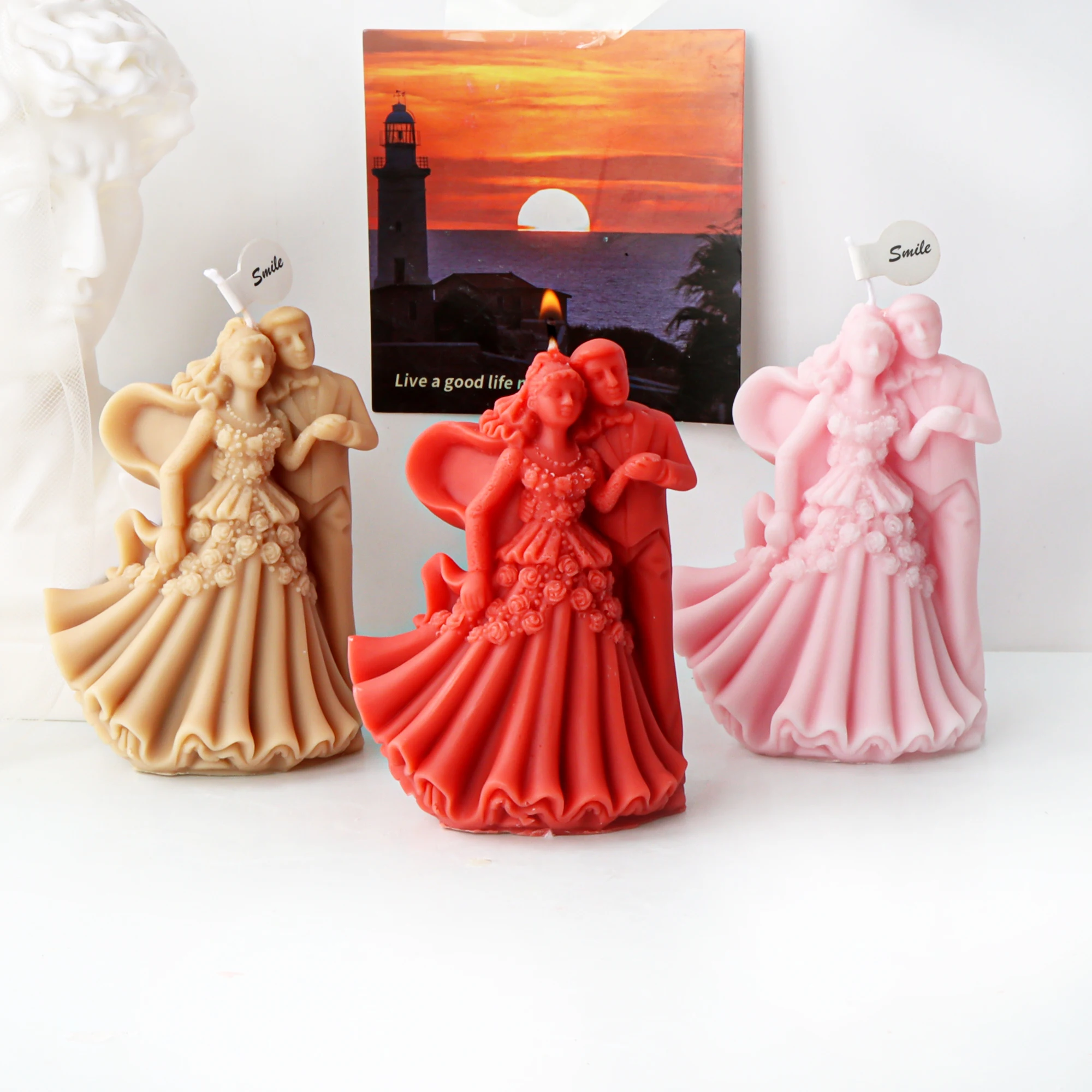 Paar Hochzeitskleid 3D Silikonform für handgemachte Kerze Aromatherapie Kerzenherstellung Werkzeuge DIY Home Decor Valentinstag Geschenk