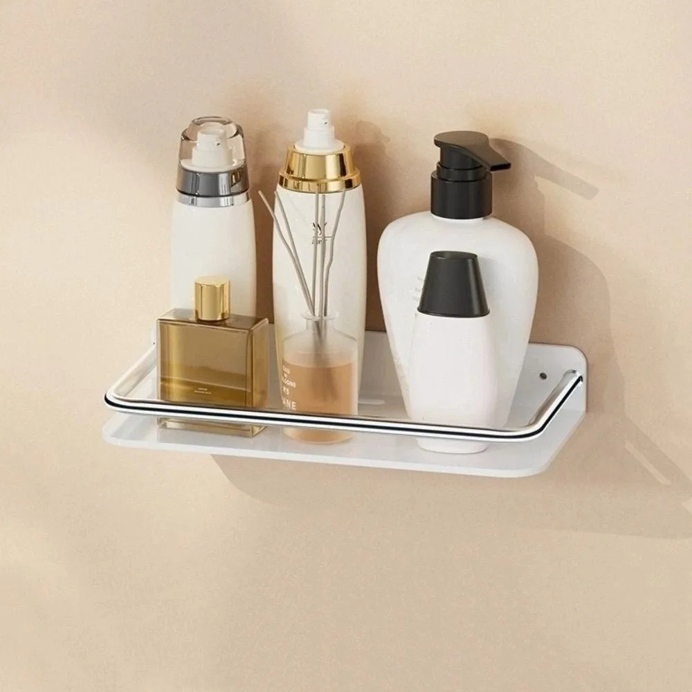 

Punch-free Bathroom Storage Shelf No Drill Square Shampoo Rack Wall Mounted Floating Wall Hanger for Makeup Storage