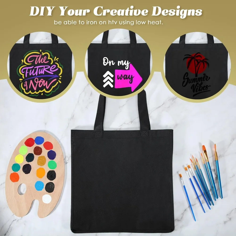 Herbruikbare draagtassen - 100-pack non-woven boodschappentassen voor winkelen, evenementen en winkels (zwart)