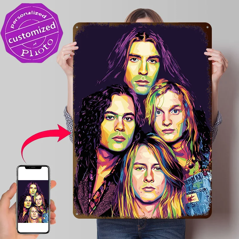 Alice in Chains Pop Art Portrait Personalized 3D Textured Metal Poster Wall Art Tinplate Sign for Interior Accessories Man Cave
