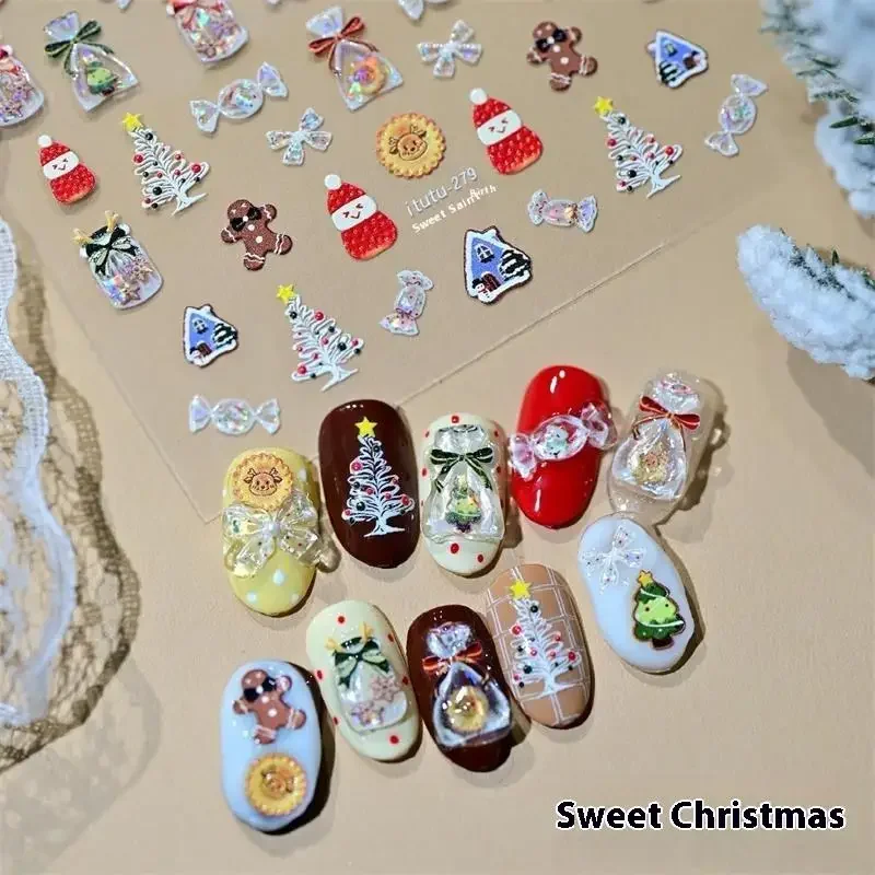 Cute Christmas Style Snowman Nail Art Stickers Shell Light Nail Art Print Embossed Stickers Nail Art Decoration Christmas Gifts