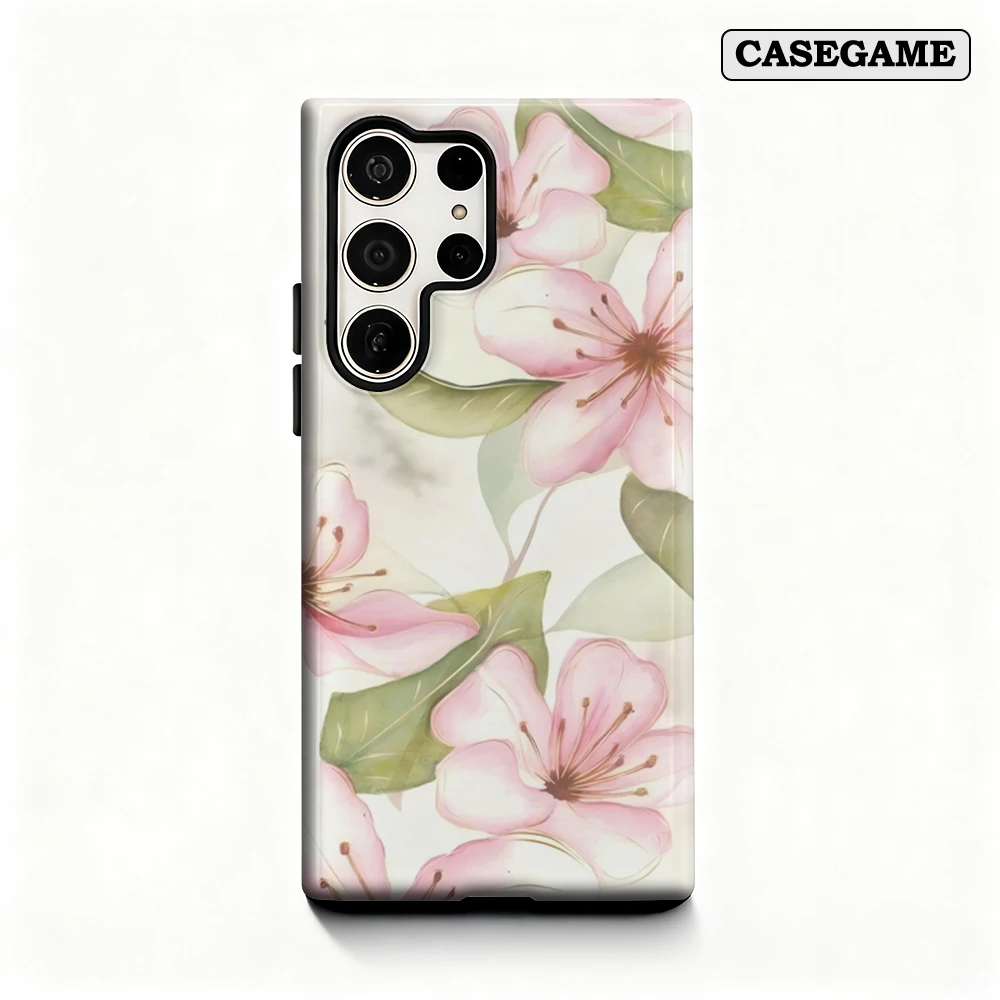 Blush Blossoms Phone Case for Samsung Galaxy S25 Ultra S24 S23 Ultra Plus Shockproof Double Layer Back Cover