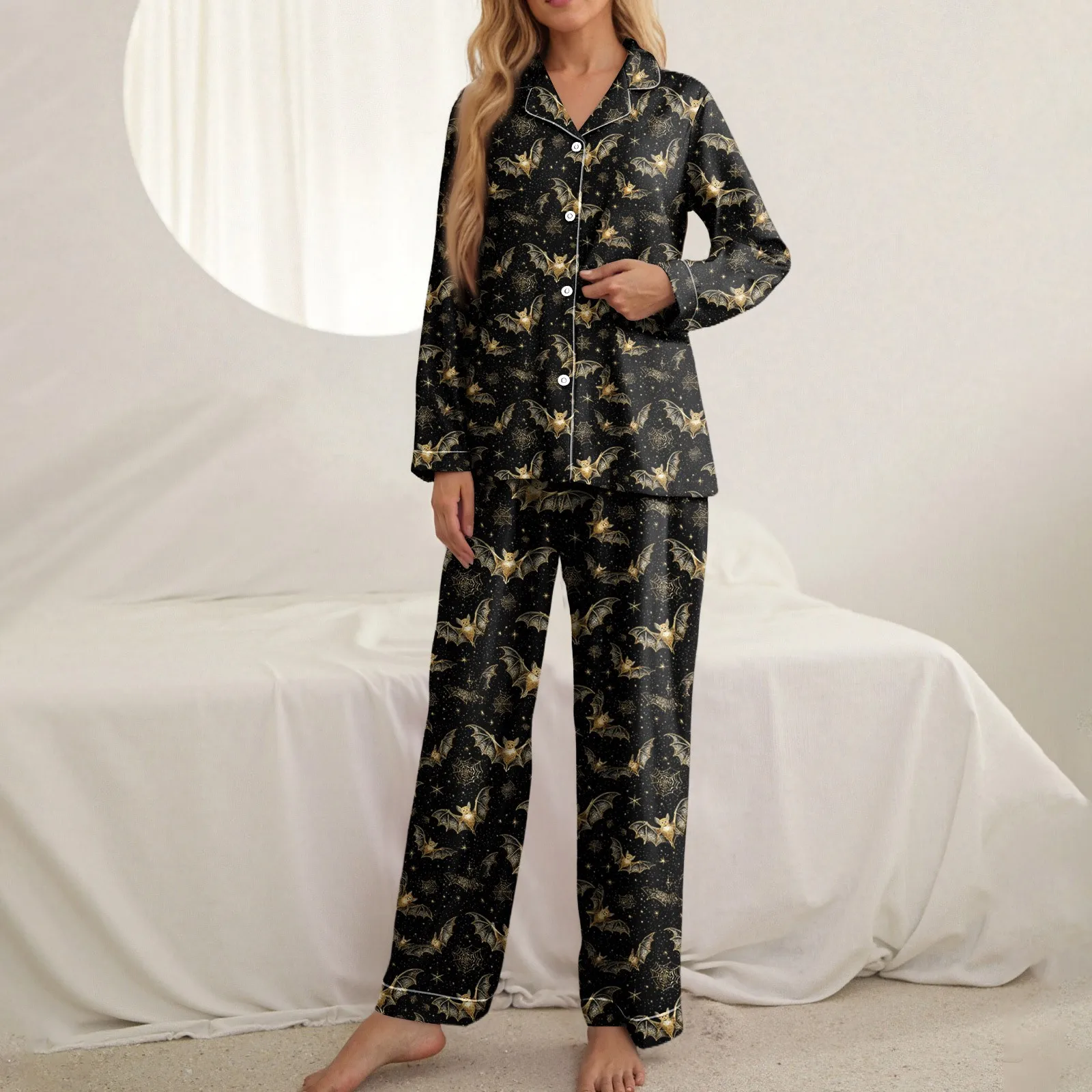 

Cute Fashion Thin Home Loose Casual Long Sleeve Pajamas Suit Women 2 Piece Halloween Themed Printed Comfortable Pajamas Set