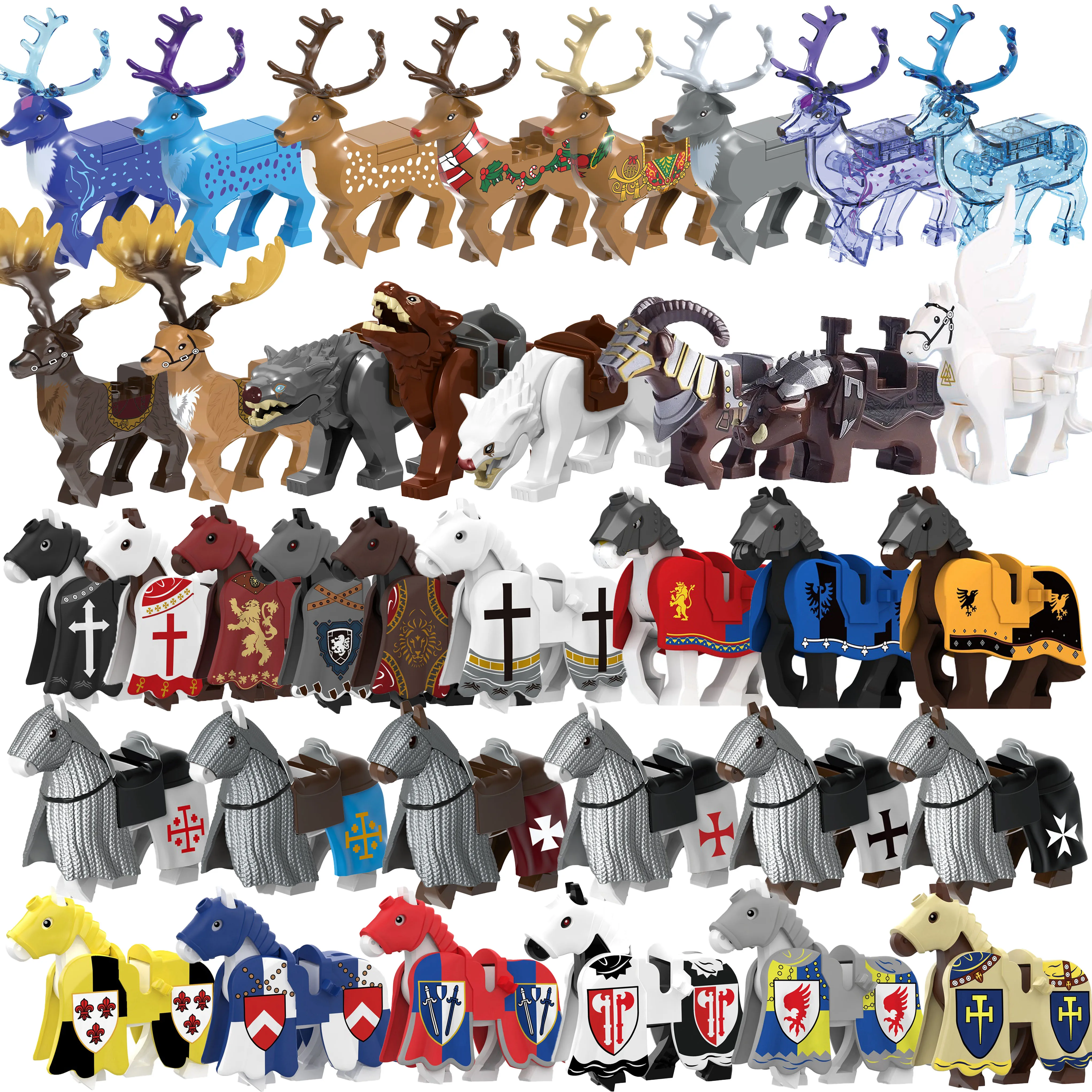 

MOC Medieval Military Knights Figures War Horse Building Blocks Kit Animals Wolf Christmas Deer Elk Mount Bricks Bricks Toys