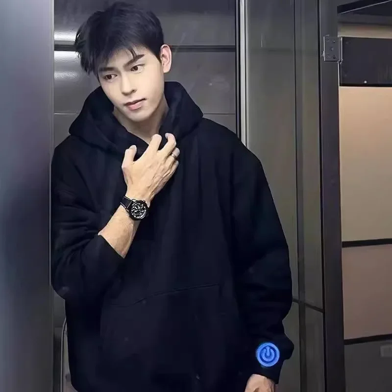 新しい黒白無地フリースフード付きスウェットシャツユニセックスカップルマッチングストリートウェアトレンディコンフォートフィット