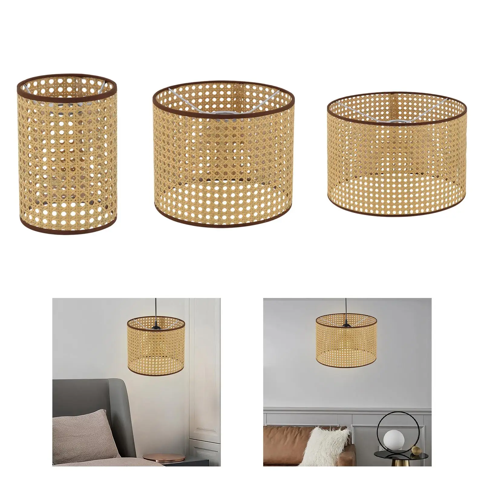 Imitation Rattan Lamp Shade Ceiling Light Cover E27 Decoration Chandelier Lamp Cover for Farmhouse Bedroom Hotel Cafe Dorm