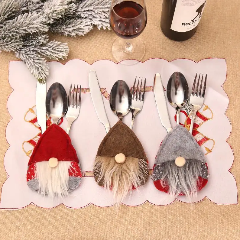 

Swedish Tableware Santa Gnome Knife Fork Spoon Cutlery Holder Sierware Bag Christmas Party Table Dinner Decorations ni123