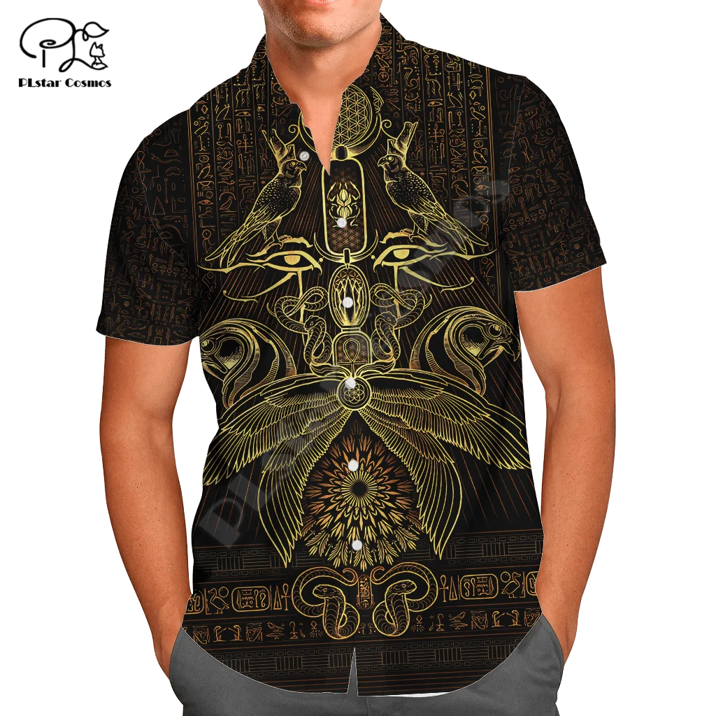 

NewFashion Horus Egyptian Pharaoh Anubis Ancient Egypt Tattoo Retro Hawaiian Shirts 3DPrint Summer Casual Beach Short Sleeves A1