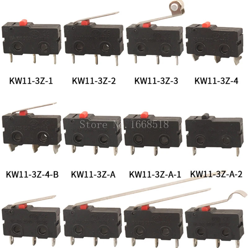 

10 PCS Micro Switch 2/3Pin NO/NC Mini Limit Switch 5A 250VAC KW11-3Z Roller Arc lever Snap Action Push Micro switches