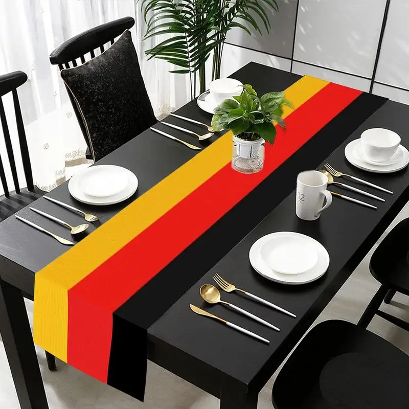 German Flag Tablecloth Linen Cover Table Decor In Black Red Yellow Splash-proof 11.8x71.65in Oktoberfest Table Runner Reusable