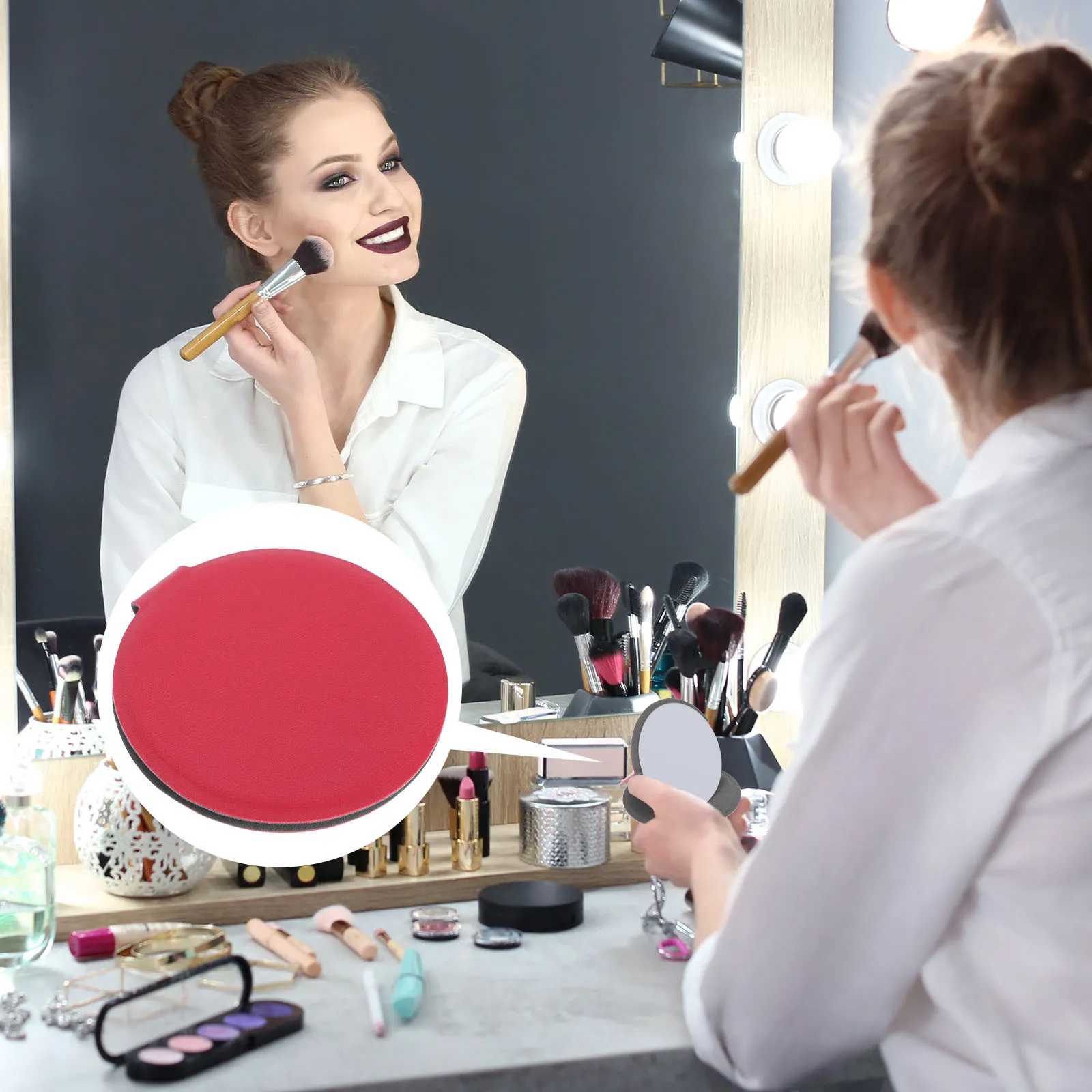 

2Pcs Single-Side Compact Makeup Mirror Portable PU Pocket Folding Travel Cosmetics Mirror Women Gift Makeup Tool