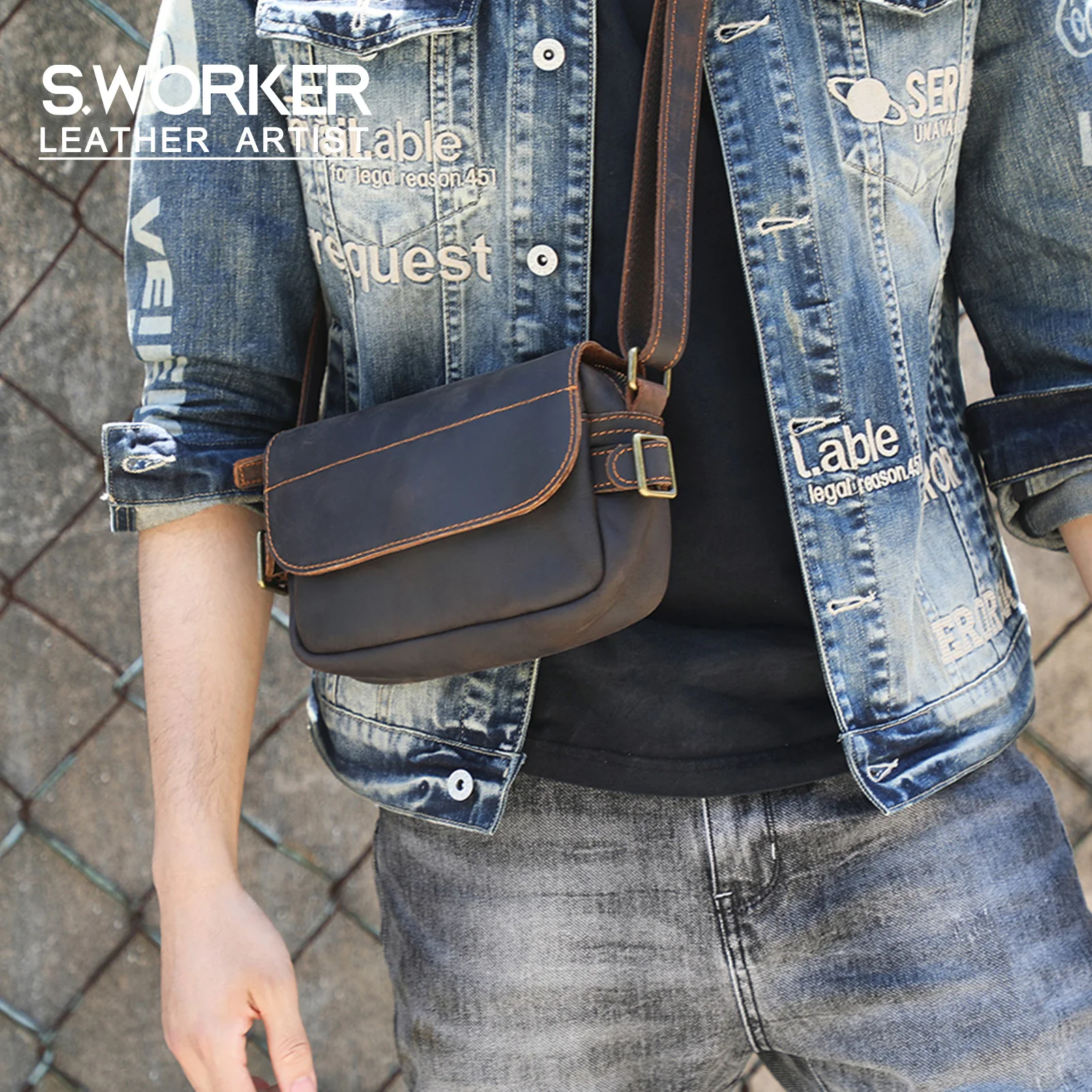 S.WORKER Vintage-Umhängetasche aus Vollnarbenleder für Herren | Umhängetasche aus Used-Leder – Detail 2