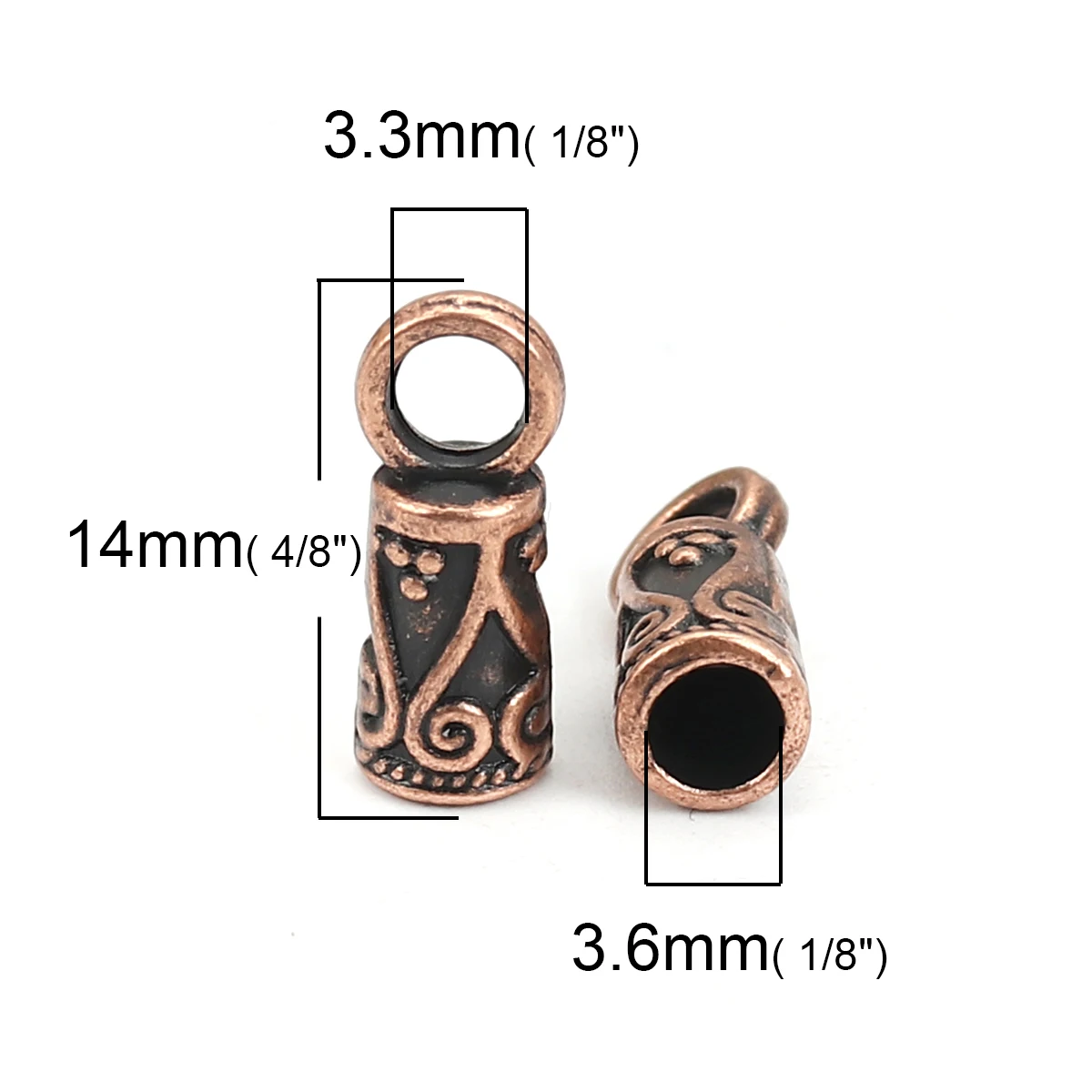 100 PCs Zinc Based Alloy Cord End Caps Cylinder Antique Copper Carved End Caps Jewelry Findings (Fits 3.6mm Cord) 14mm x 6mm