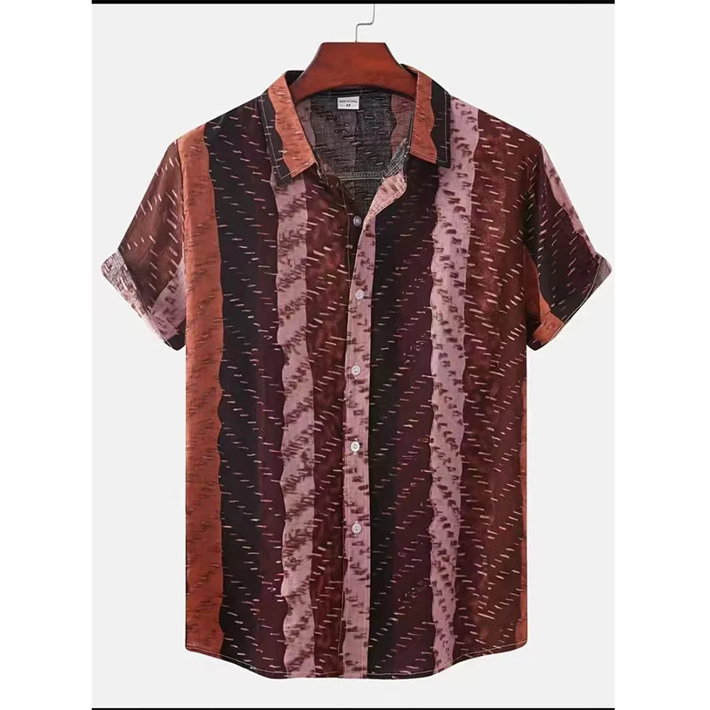 Summer Men Shirt 3d Stripe Print Shirts Oversized Vintage Tshirts Hawaiian Short Sleeve Tees Loose Beach Male Top Men Streetwear